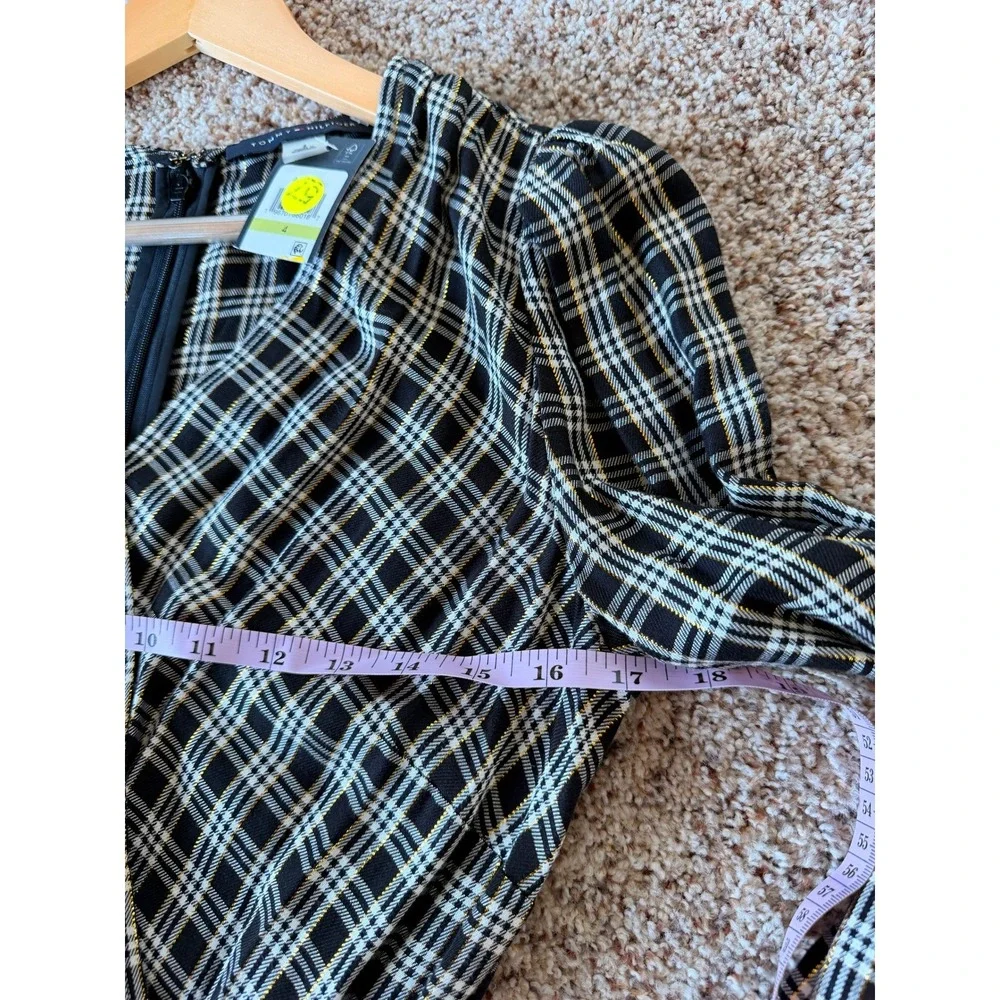 Tommy Hilfiger Women's Black White Plaid Long Sleeve Wrap Midi Dress Size 4 - Picture 6 of 8